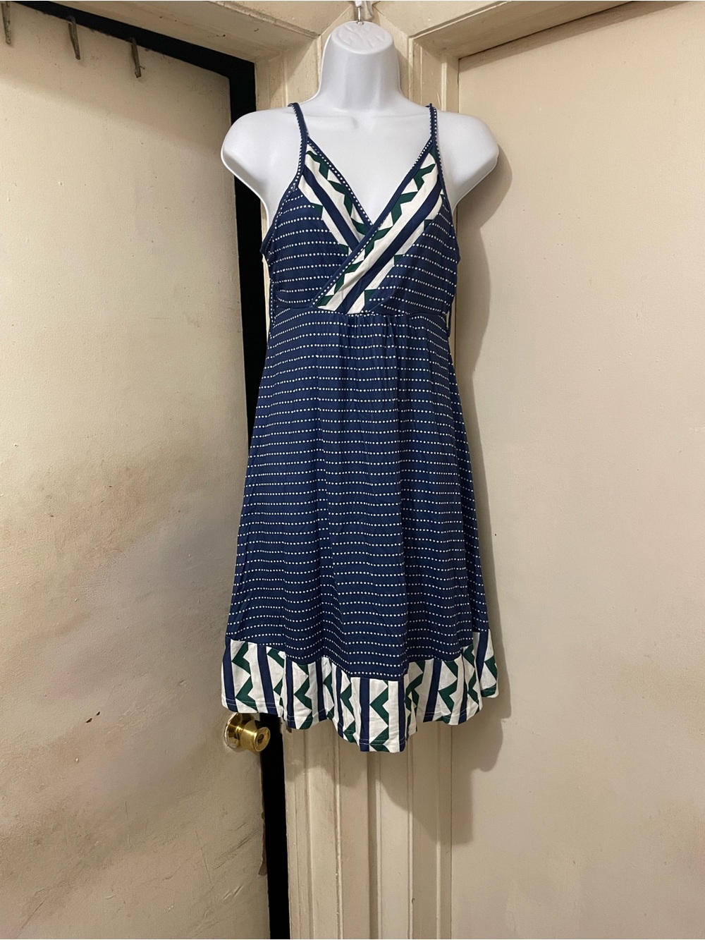 Women’s Blue Polka Dot V-Neck Strappy Sundress Size S